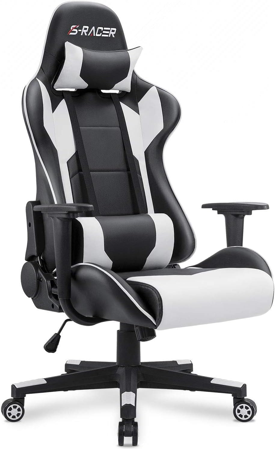 Gaming Chair, Office Chair High Back Computer Chair Leather Desk Chair Racing Executive Ergonomic Adjustable Swivel Task Chair with Headrest and Lumbar Support (White)